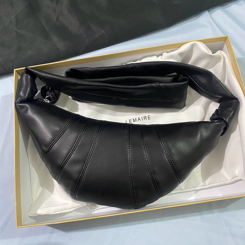 Lemaire Black Leather Crescent Shoulder Bag with Padded Strap